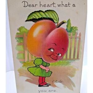 Fantasy Postcard Tuck E Curtis Peach Face Anthropomorphic Garden Patch Series 2